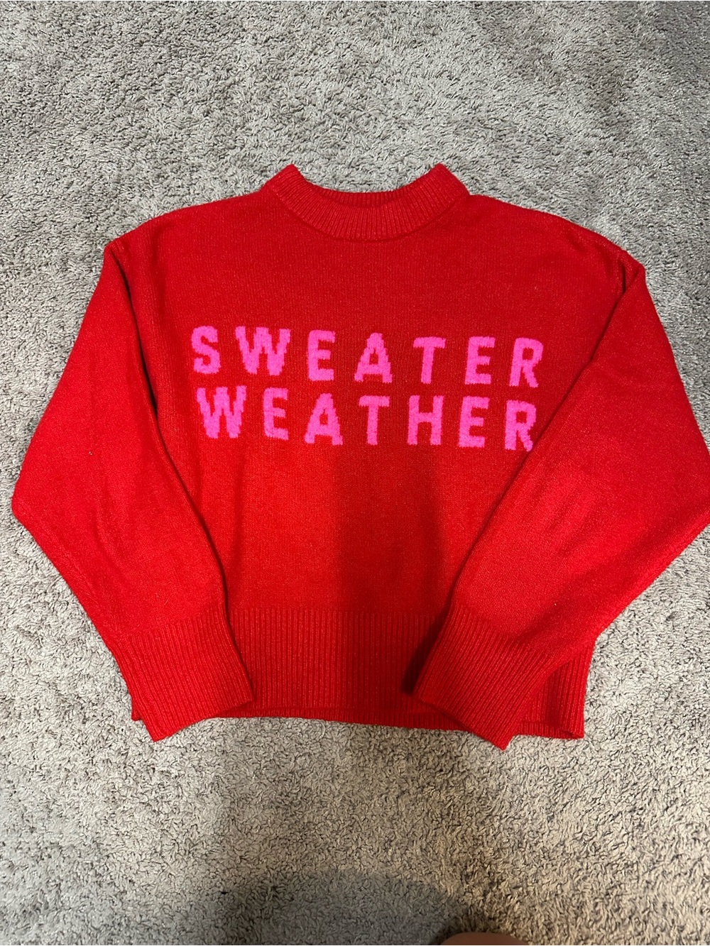 Target Red Crewneck Sweater with Pink "SWEATER WEATHER" Text